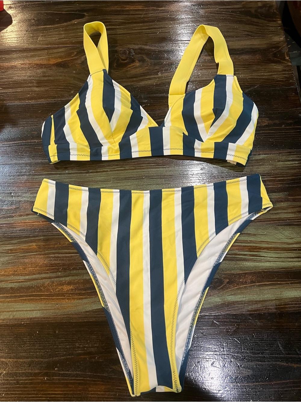 Striped Yellow & Navy Bikini Set